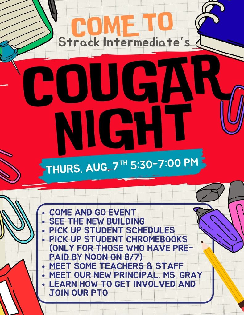 Cougar Night is August 7th 5:30-7:00 at Strack 