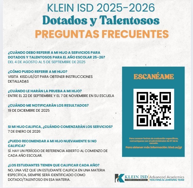 Gifted & Talented FAQ with QR Code (Spanish Version) 