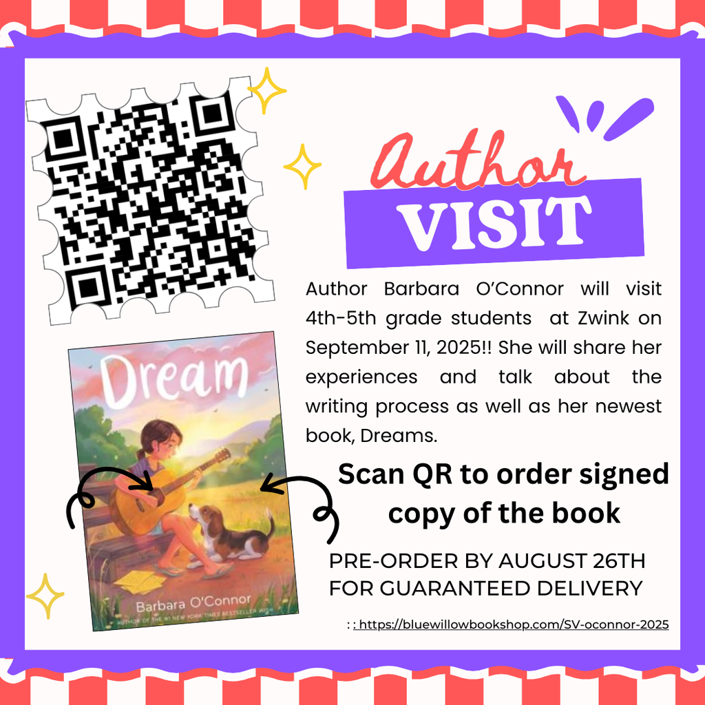 Barbara O'Connor Author Visit Book Order Flyer with QR Code