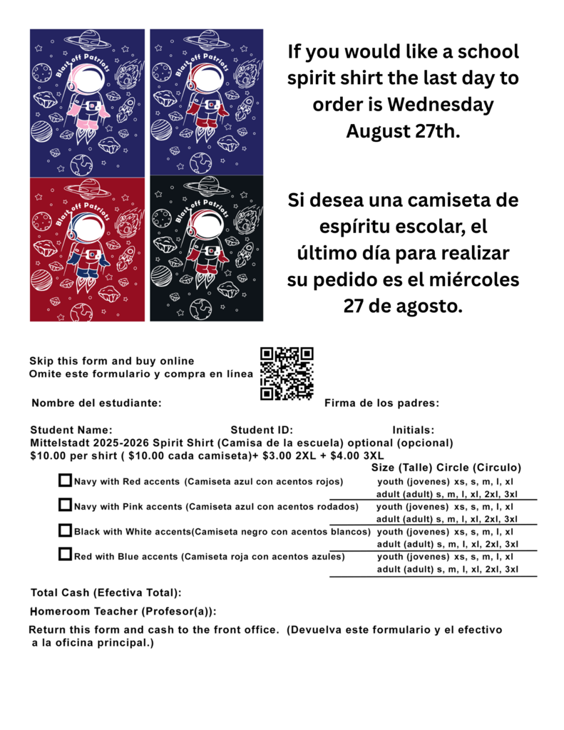 Flyer with update qr code to purchase online spirit shirt