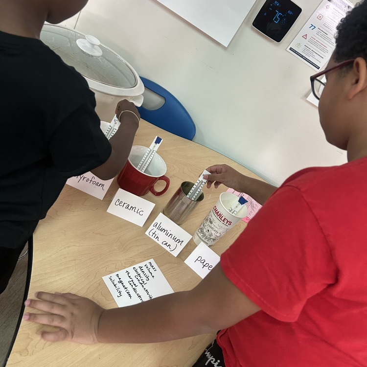 2 students in black and red shirts using scientific inquiry