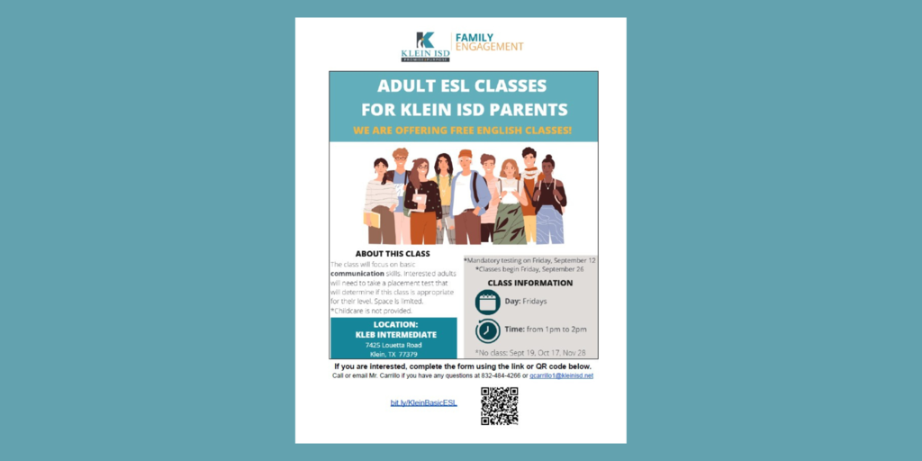 Adult ESL Classes for Klein ISD Parents