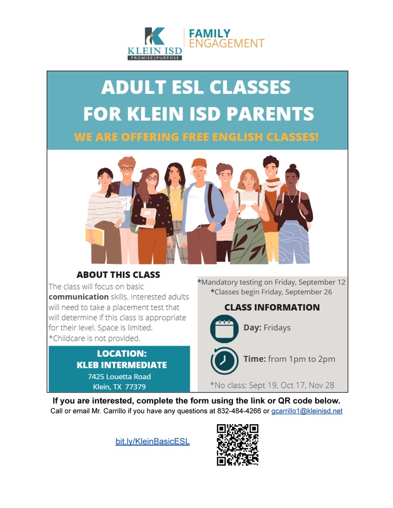 Adult ESL Classes for Klein ISD Parents