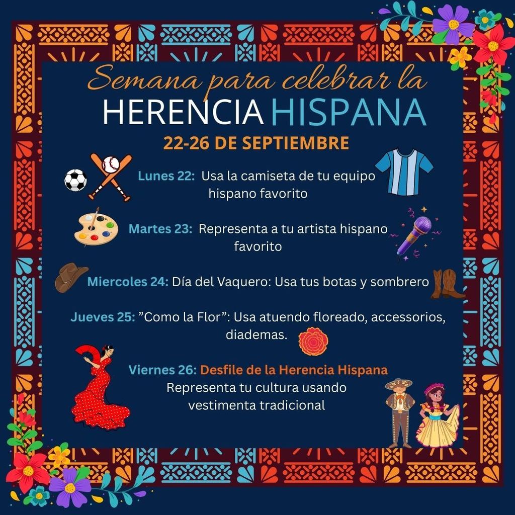 Hispanic Heritage Dress Up Week Images with Schedule of Days and Dress