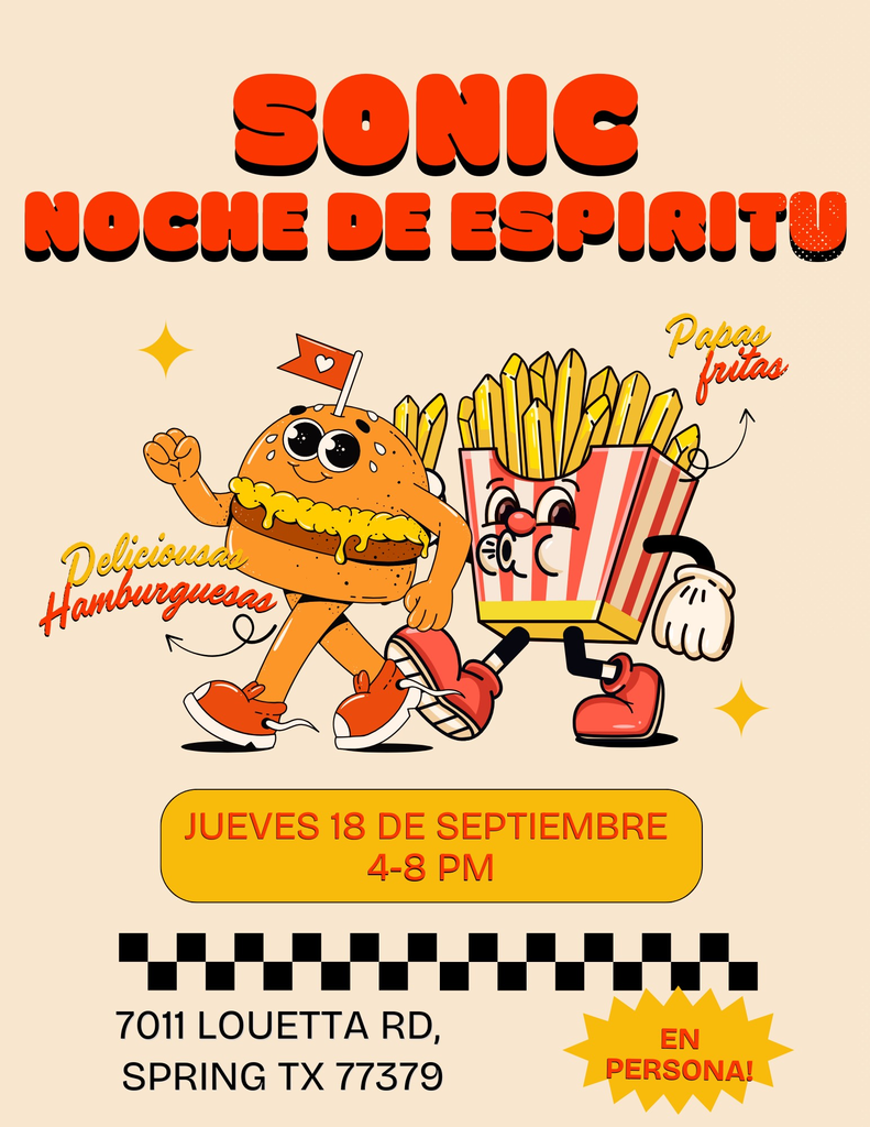 Spirit Night at Sonic in Spanish on September 18 from 4-8 pm