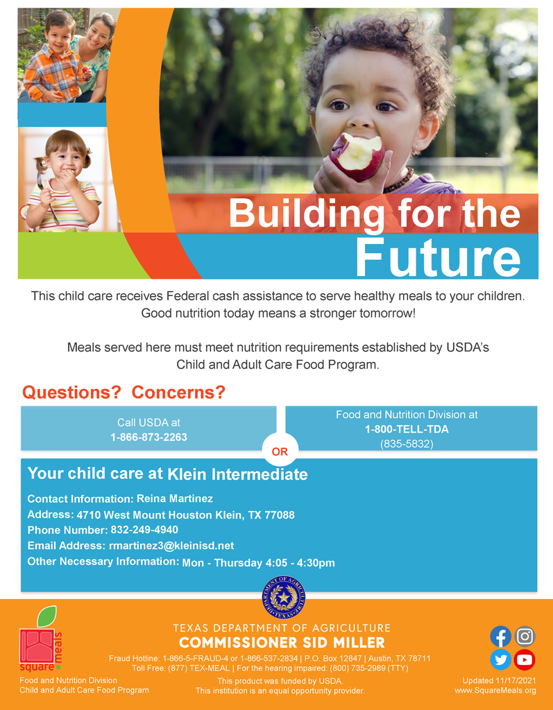 KISD Flyer Program - USDA’s Child and Adult Care Food Program at Klein Intermediate
