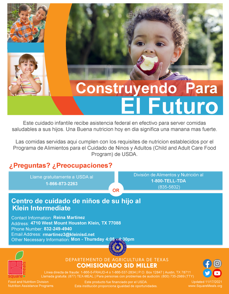 KISD Flyer Program - USDA’s Child and Adult Care Food Program at Klein Intermediate