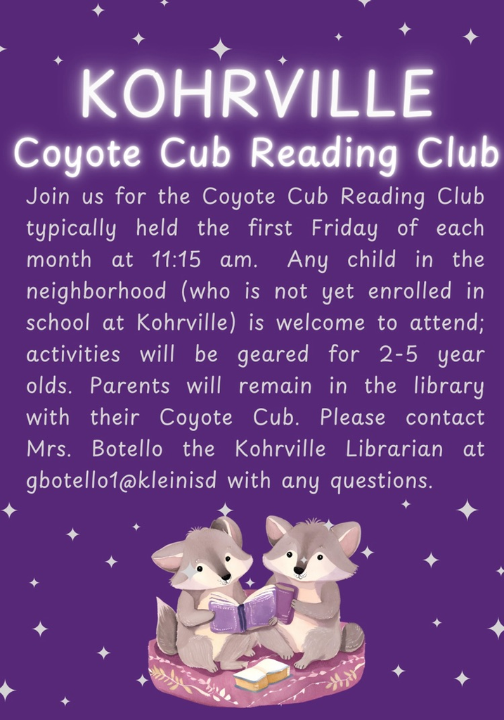 Coyote Cubs 1st Thursday of the month 11:00 am