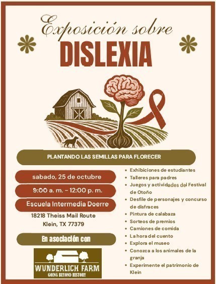 Dyslexia Expo 10/25 9:00 am-12:00 pm at Wunderlich Farm
