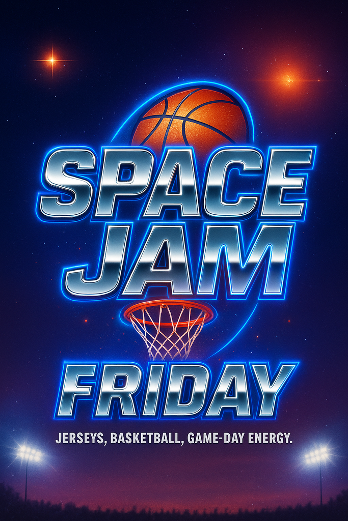 Space Jam Friday. Jerseys, basketball, game-day energy