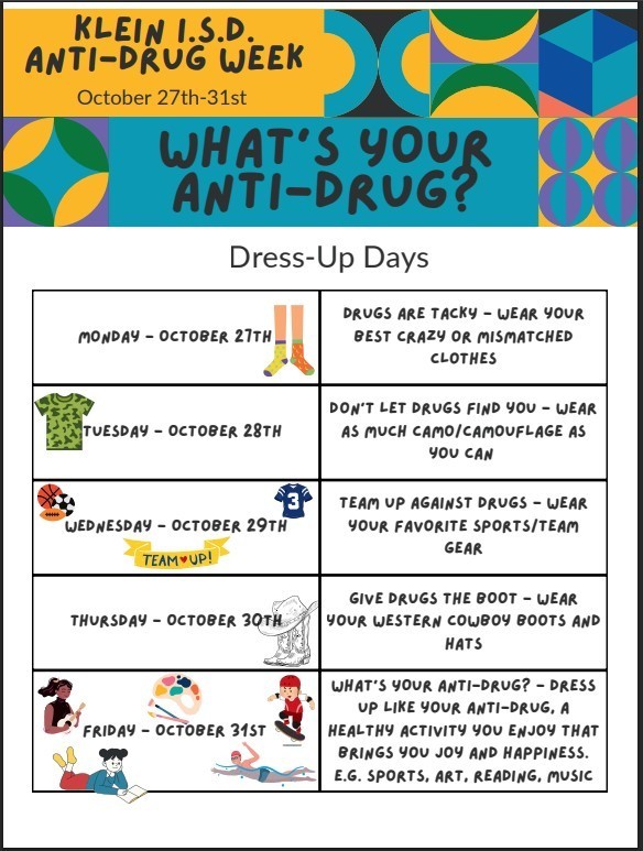 Anti-Drug week dress up days in English