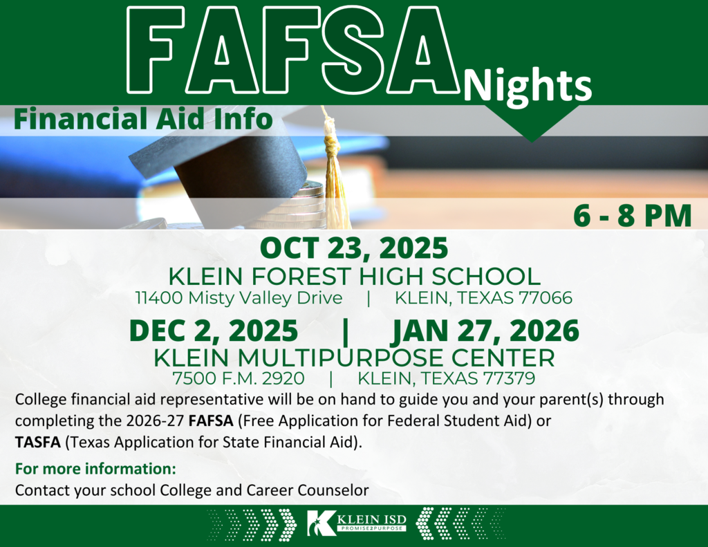 Flyer about FAFSA Night - Graducation cap and coins