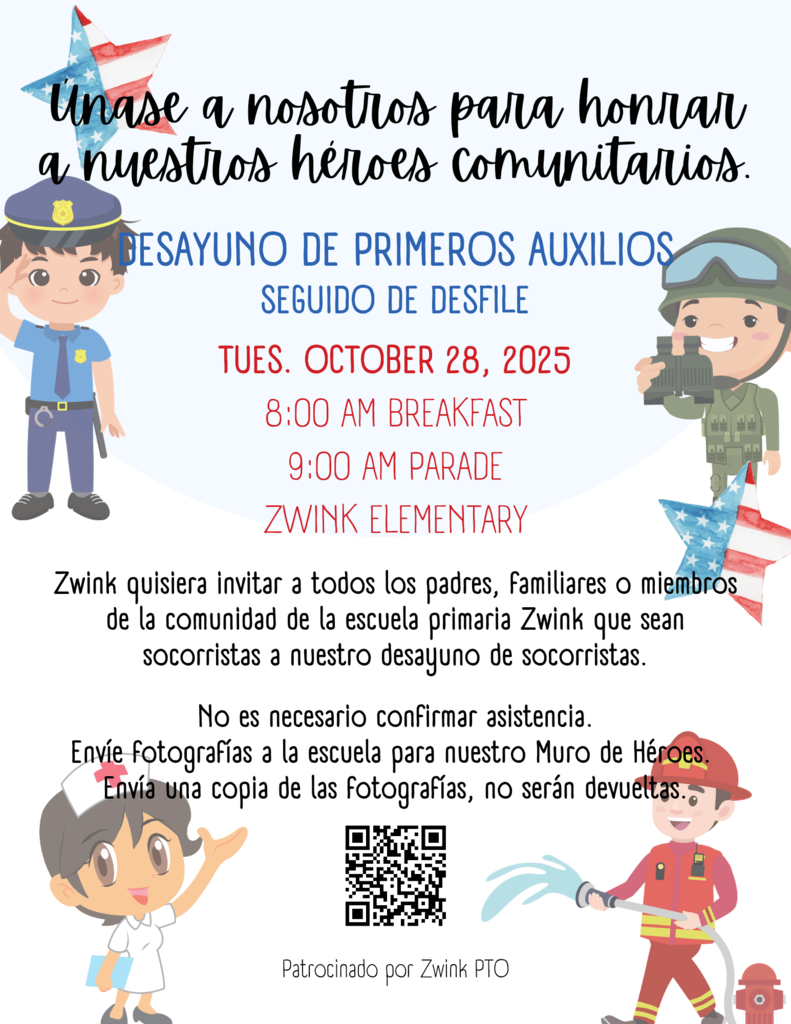 First Responders Day Parade Informational flyer with QR RSVP Code in Spanish