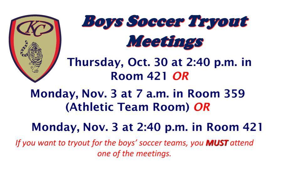 Boys soccer Tryout Meetings