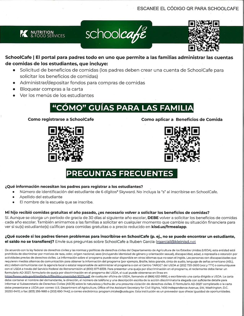 SchoolCafe flyer regarding free and reduced lunch