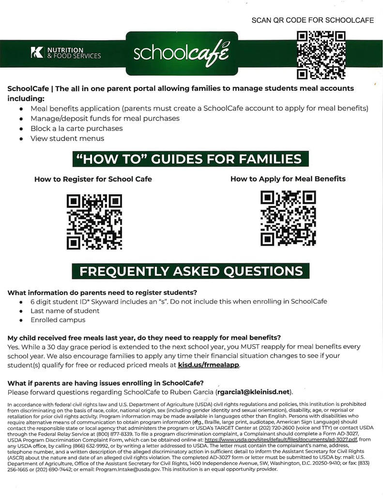 SchoolCafe flyer regarding free and reduced lunch