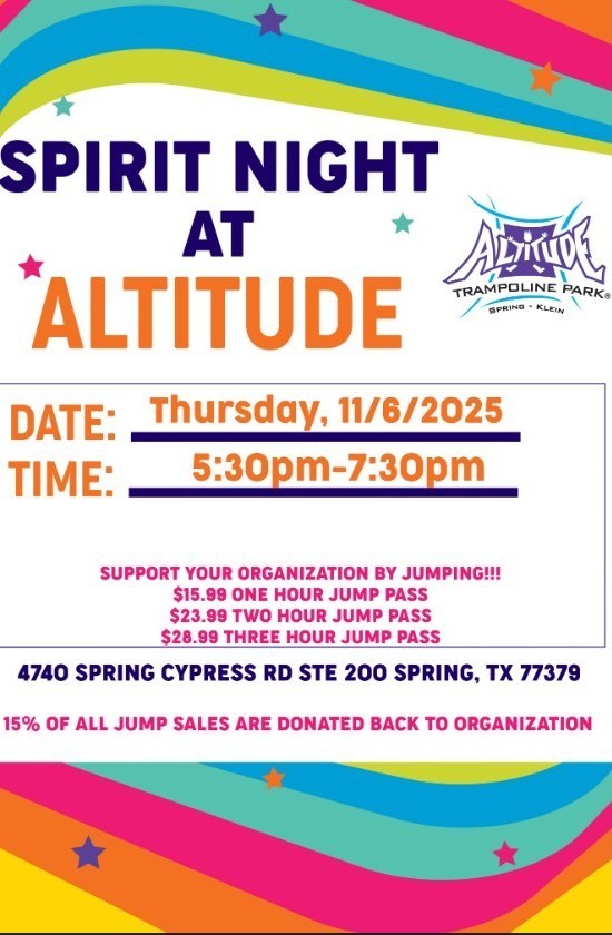 Spirit Night at Altitude 11/6 5:30-7:30