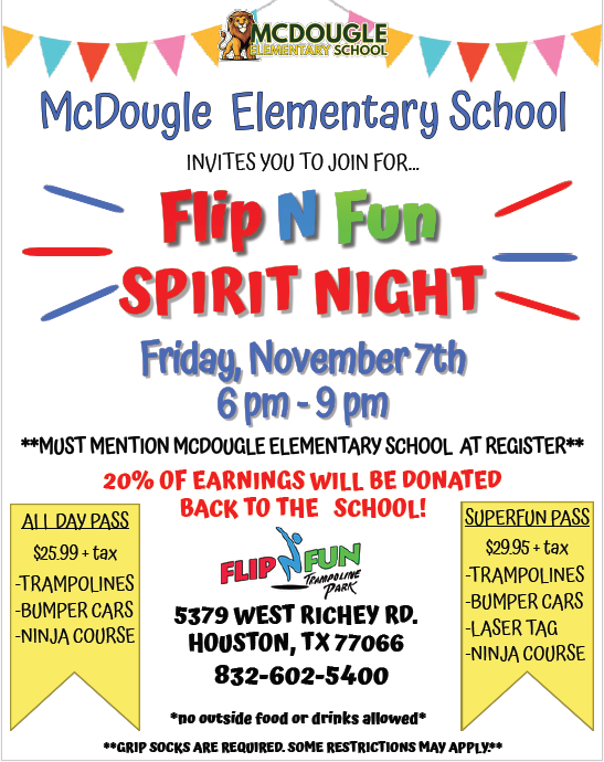Party flyer for McDougle Spirit Night