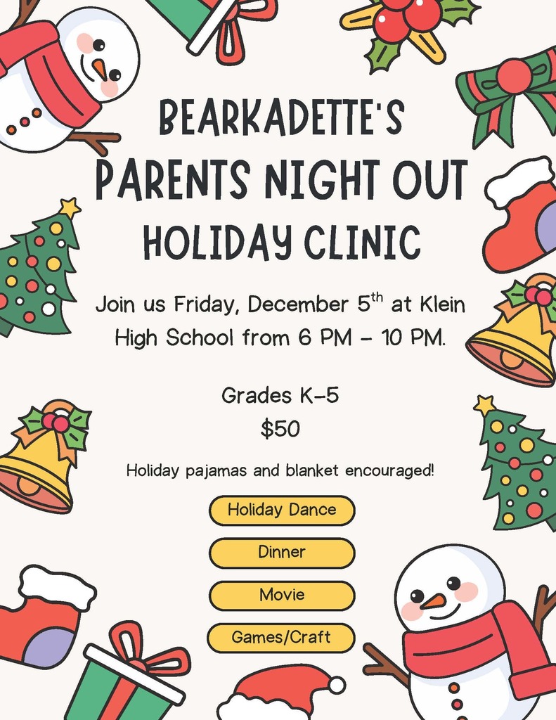 Parent Nights out Dec. 5th from 6 pm-10 pm Grades K-5 $50