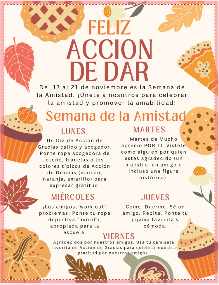 Flyer with dress up days in Spanish