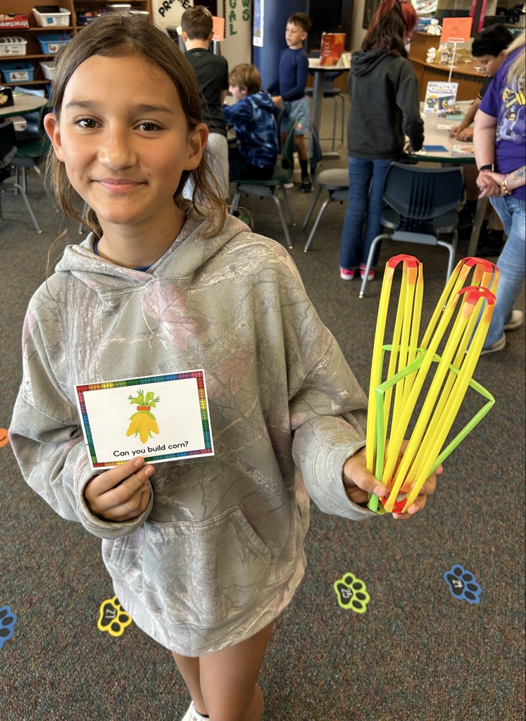 a students building corn from a task card with strawbees