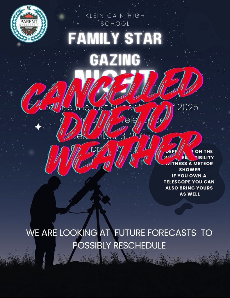 Star Gazing Night Cancelled due to weather.