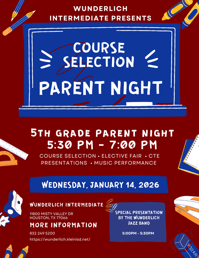 Course Selection Parent Night for 5th grade parents Wednesday January 14 from 5:30 pm -7:00 pm