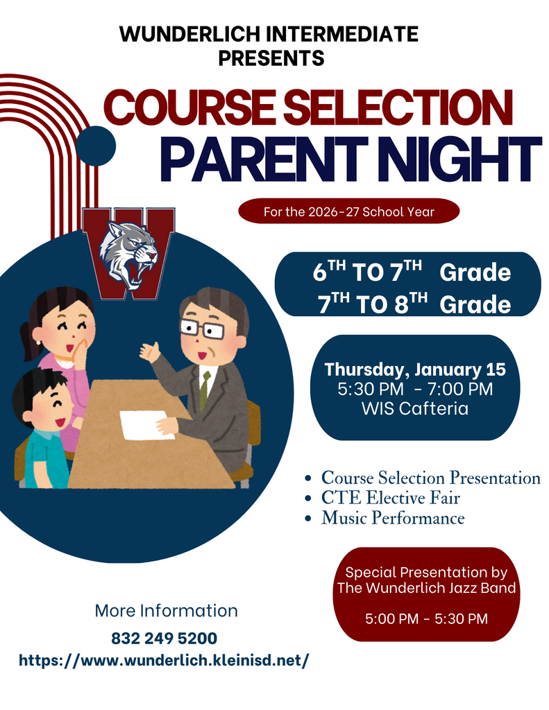 Course Selection Parent Night for 6th and 7th grade parents Thursday January 15 from 5:30 pm -7:00 pm