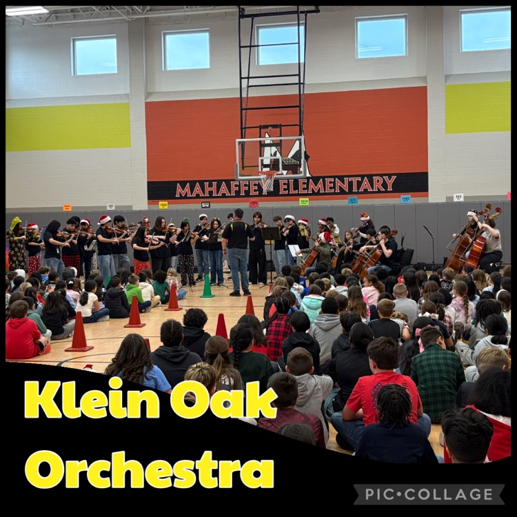 Photo of Klein Oak orchestra performing for Mahaffey students 