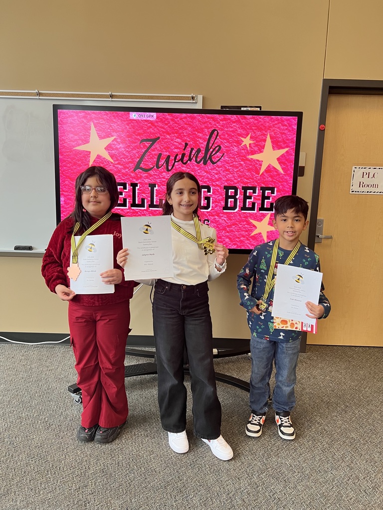 Top 3 spelling bee winners with certificates and medals