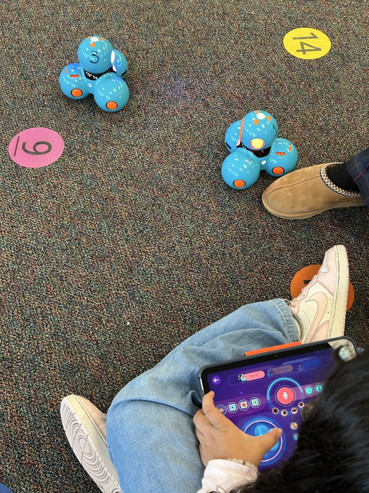 a student controlling a robot using the iPad