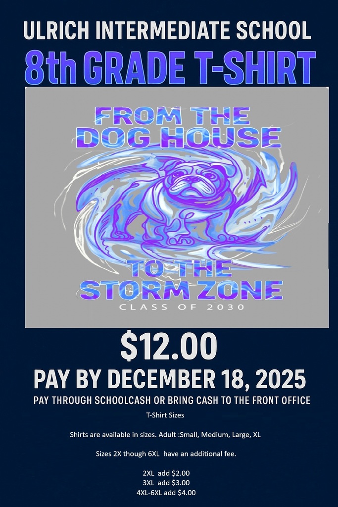 Ulrich 8th grade shirt flyer with sizes