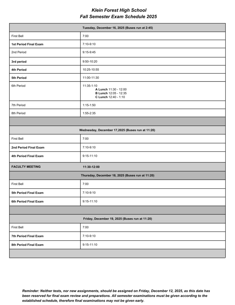 REVISED Final Exam Schedule