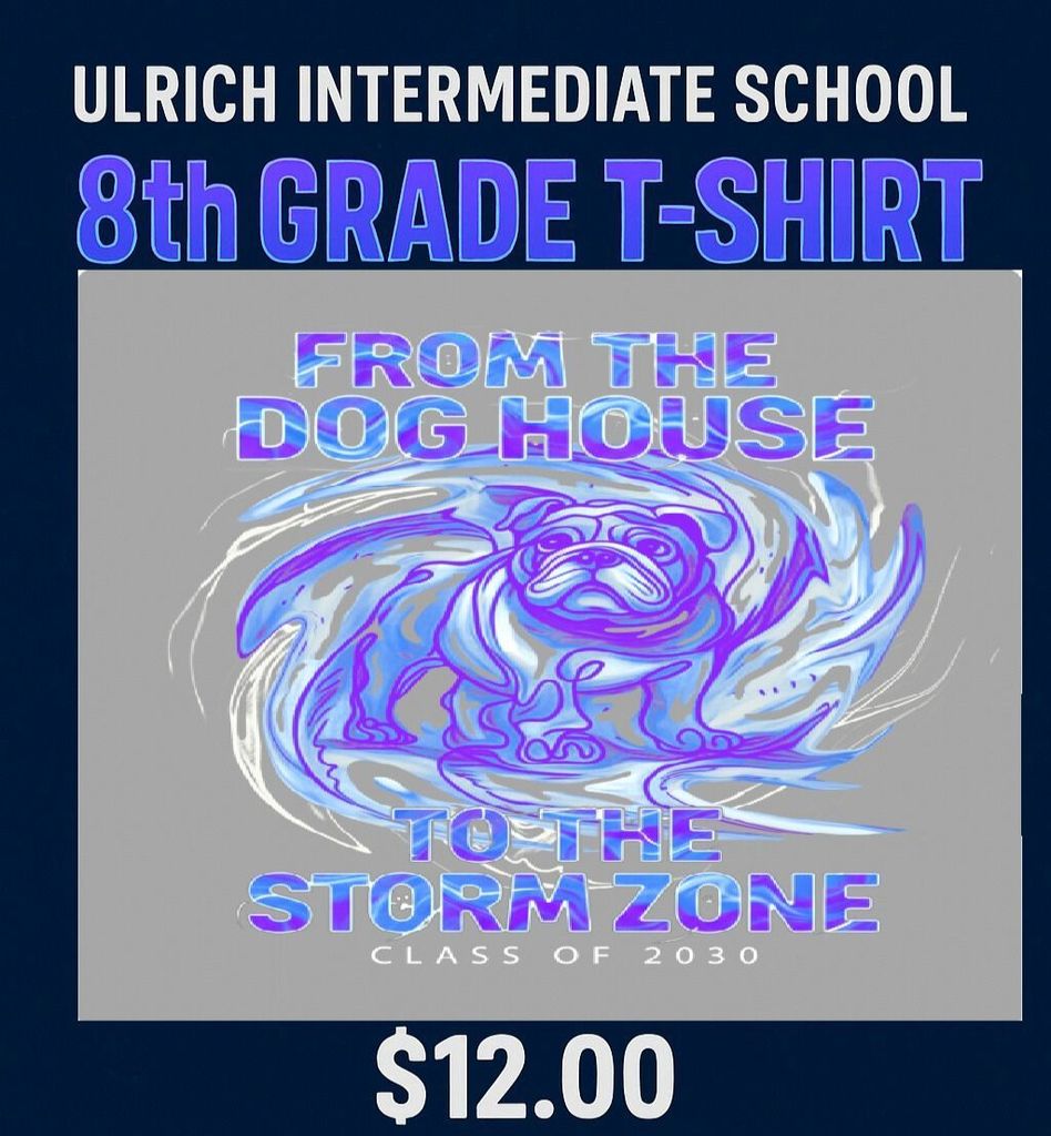 8th grade spirit shirt design with purchase details.