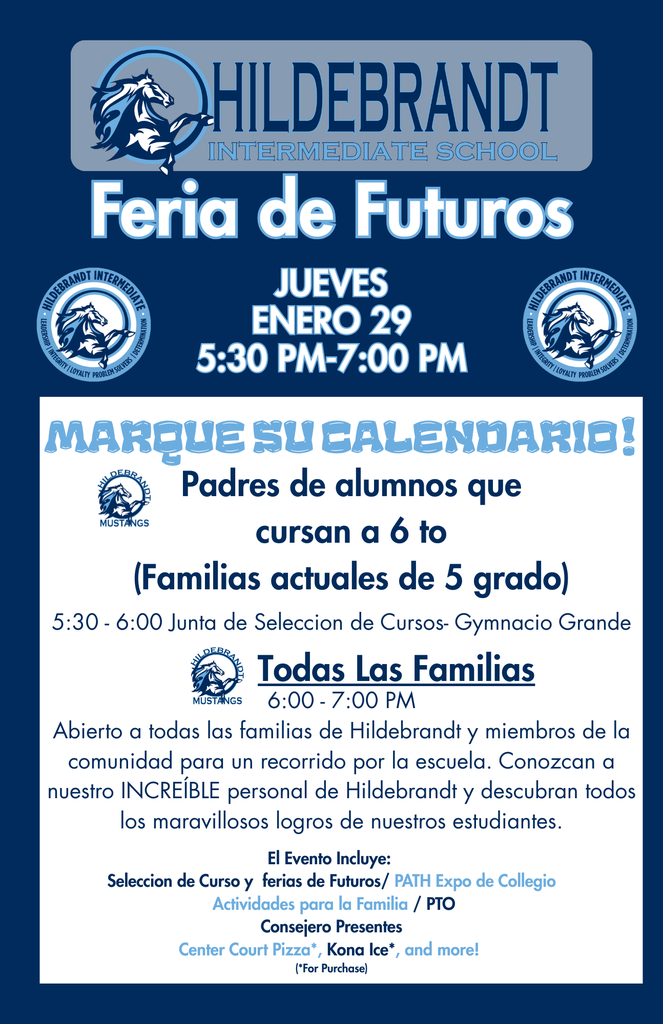 Informational flyer for middle school course selection night in Spanish