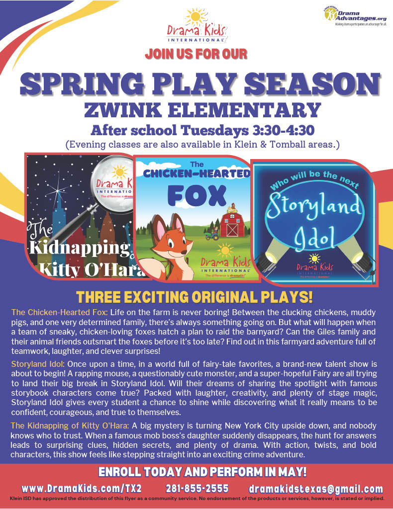 Informational Flyer for Drama Kids International images for three plays