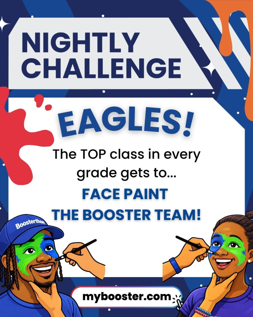 Blue Boosterthon background with nightly challenge announcement text