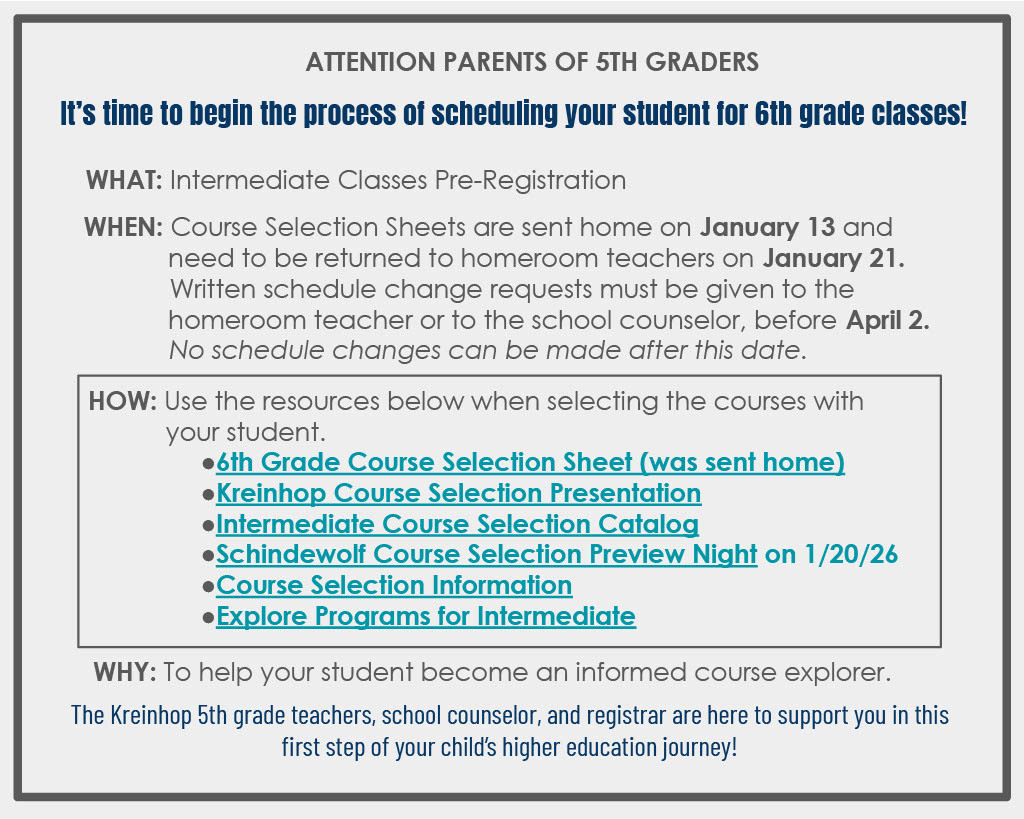 Attention Parents of 5th Graders! Pre-registration information