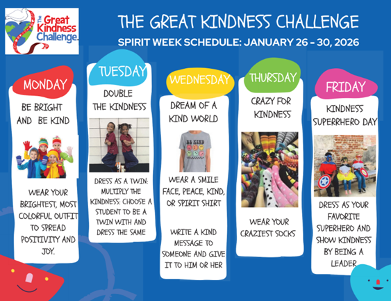 celebrate kindness week by dressing up each day! The schedule is posted in the post.