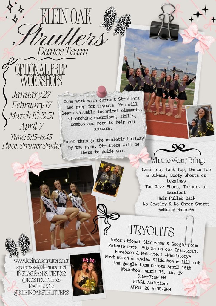 Klein Oak Strutters Dance Team Optional Prep workshops