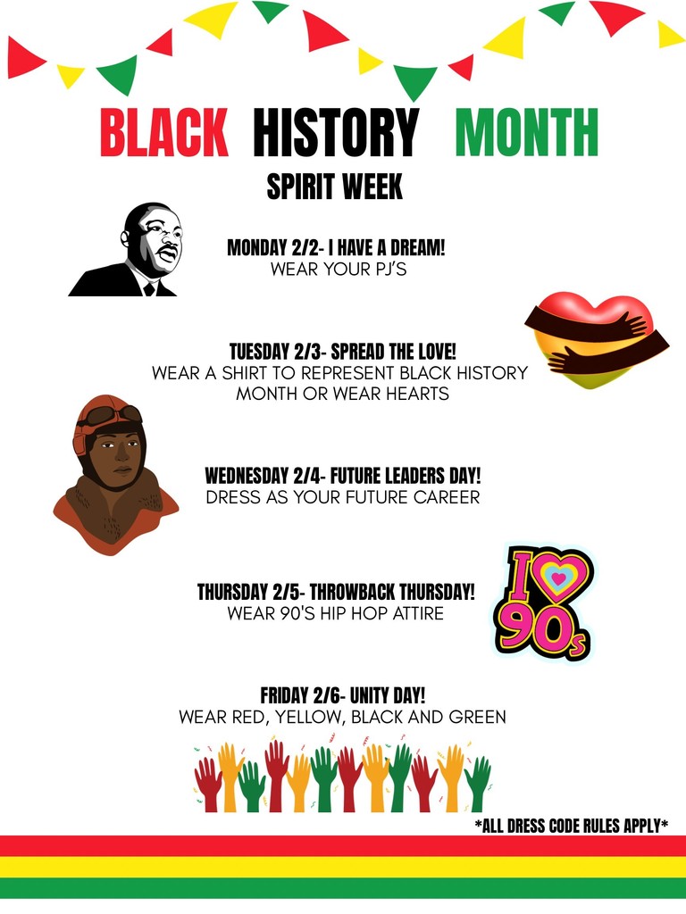 Informational flyer for Black History Month Dress Up Days