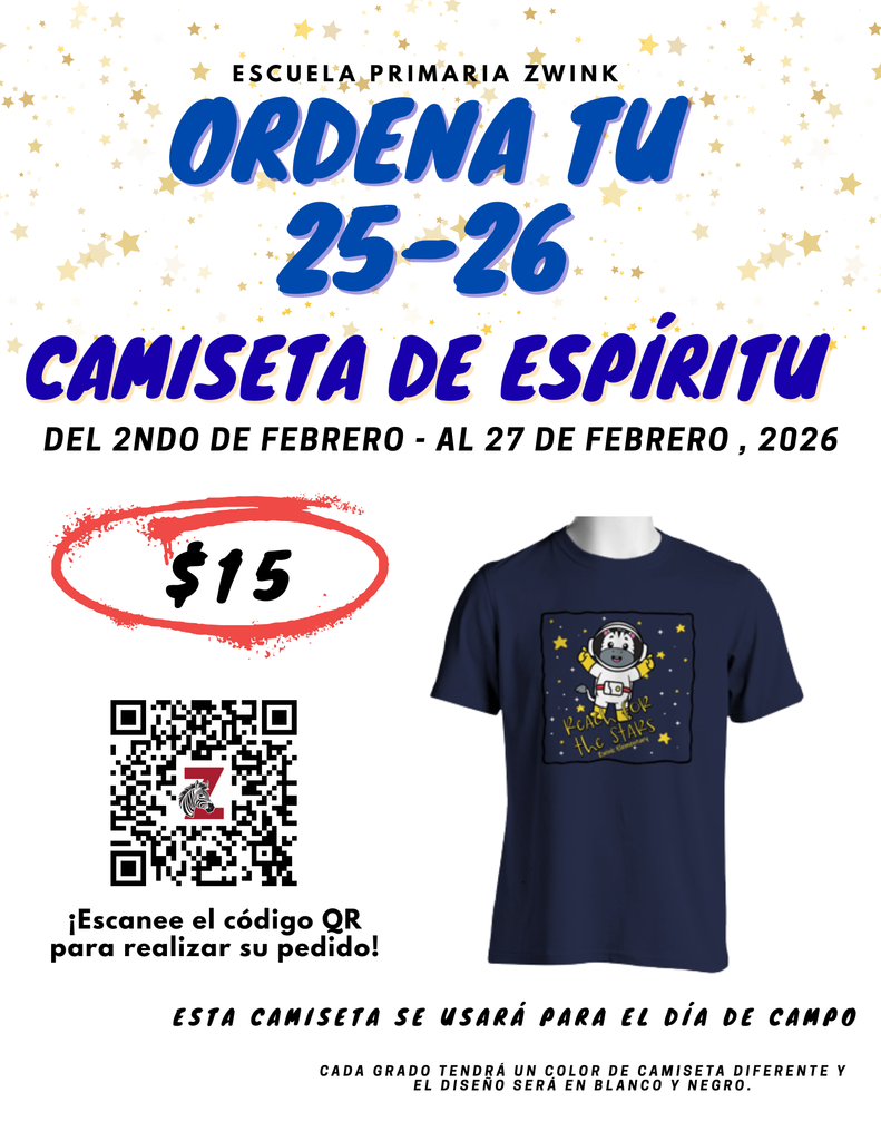 Picture of spirit shirt with a QR code and information to order in Spanish