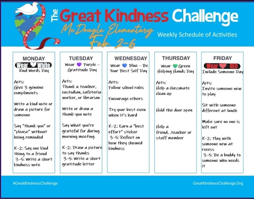 Calendar for dress up days