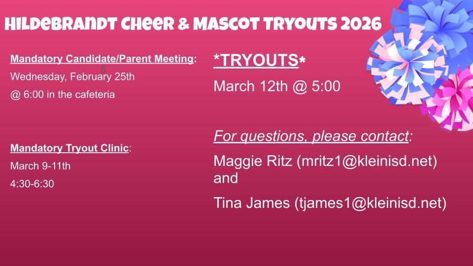 Hildebrandt Cheer and Mascot Tryouts