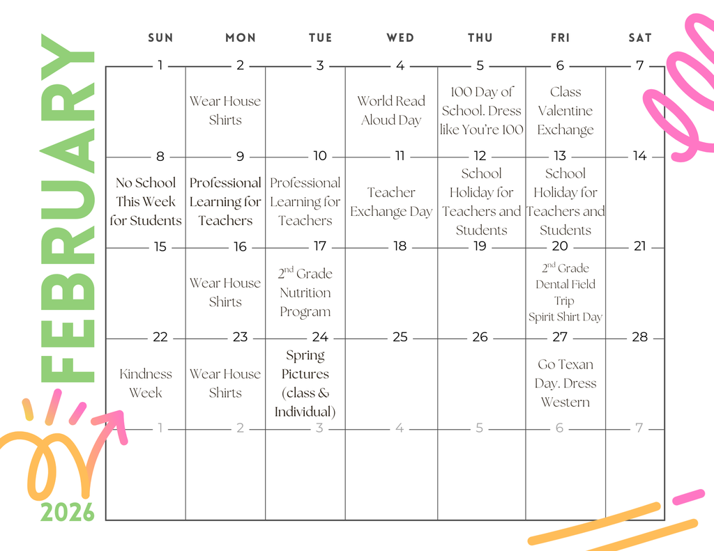 February Calendar of Events