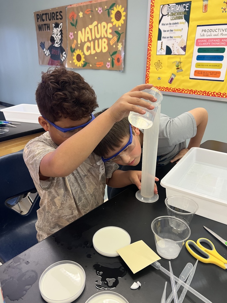 Students pouring liquid into graduated cylinder