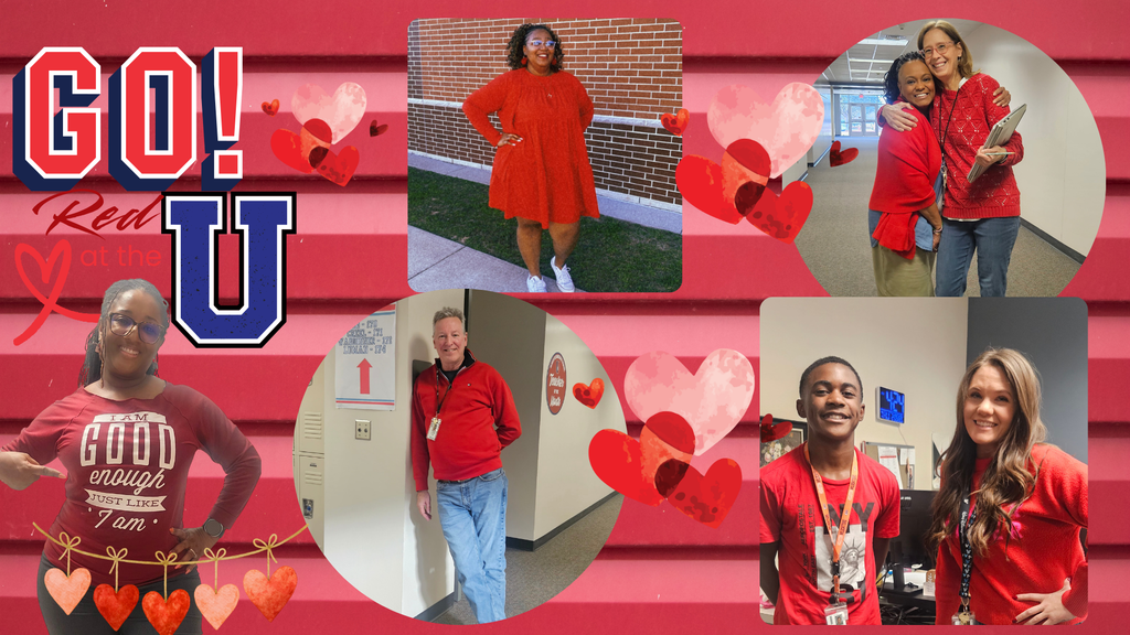 Photos of faculty and students wearing red.