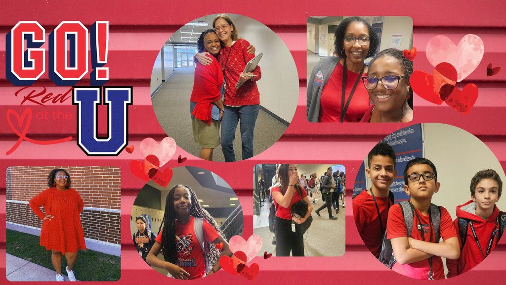 Photos of faculty and students wearing red.