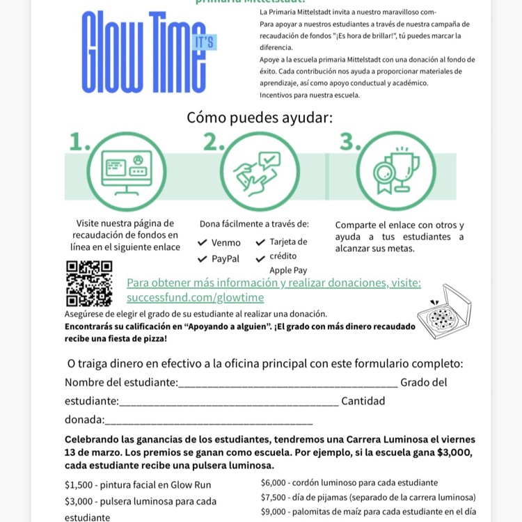 glow run information on how to donate with QR code