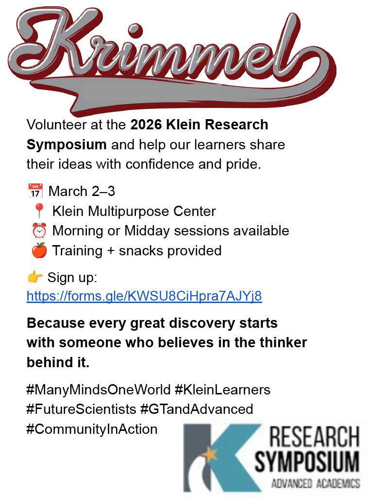 Volunteer at the 2026 Klein Research Symposium, Sign up using link.